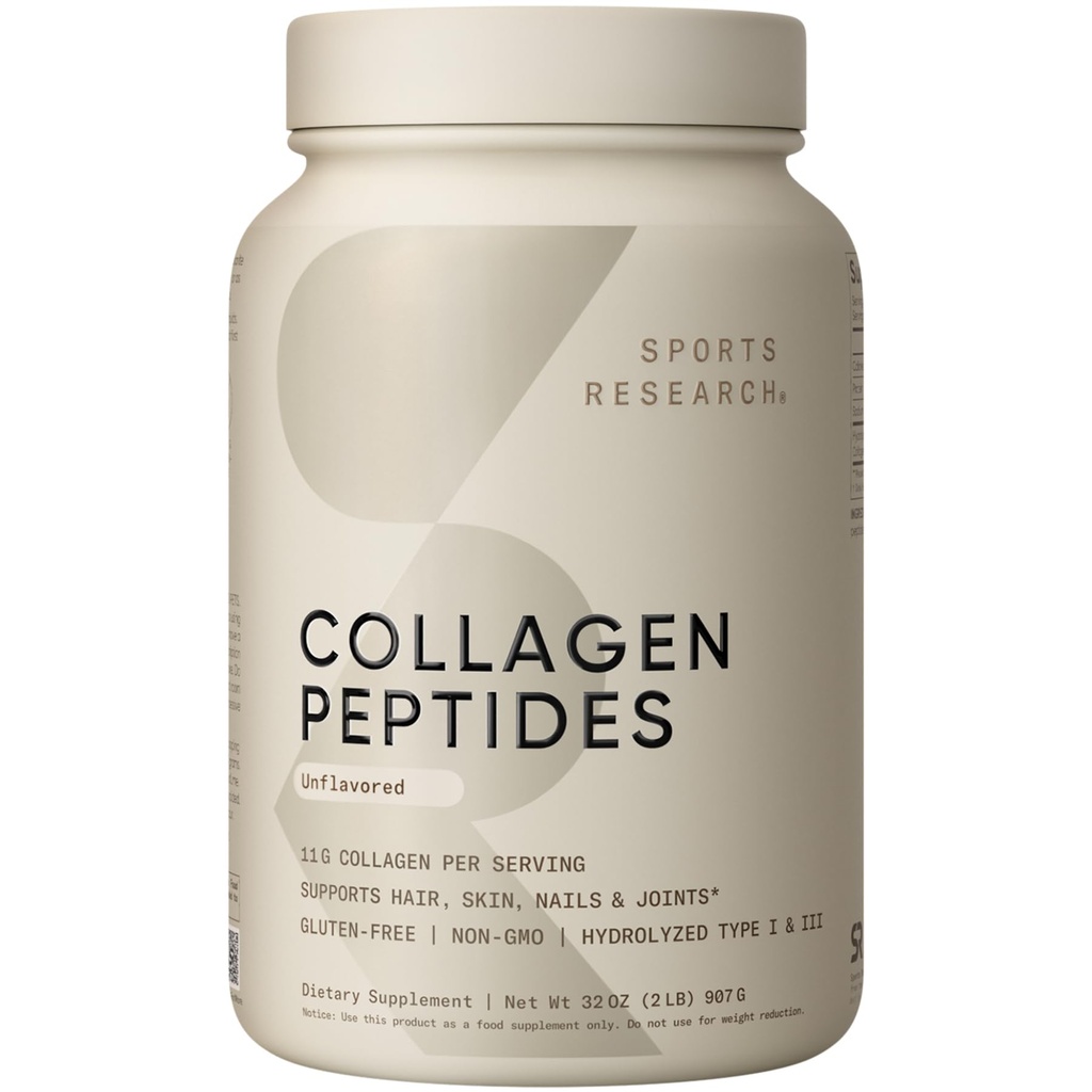 Sportovní výzkum Kolagen Peptidy - Hydrolyzovaný typ 1 & 3 Kolagen Powder Protein Dodatek pro zdravou pleť, hřebíky, & Spojky - Snadná míchání Vital Nutrients & Proteiny, Kolagen pro ženy & Muži