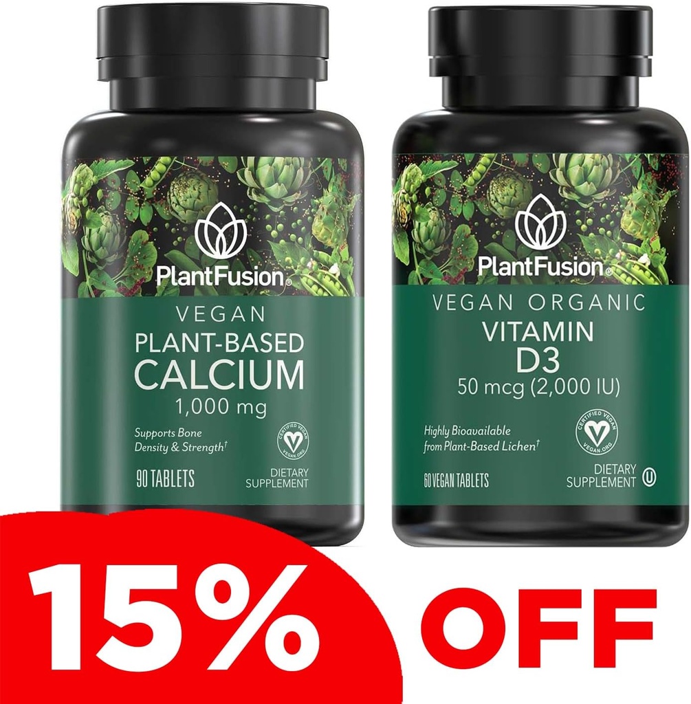 PlantFusion Vegan vápník & D3 Bundle - Premium rostlinného vápníku 1000mg a D3 2000IU doplňky pro růst kostí, hustota a sílu a imunitní podporu