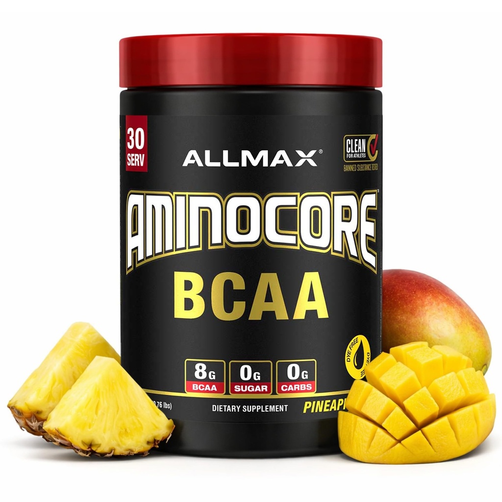 ALLMAX Nutrition AMINOCORE BCAA Powder, 8.18 Grams of Amino Acids, Intra and Post Workout Recovery Drink, Gluten Free, Ananas Mango, 315 g