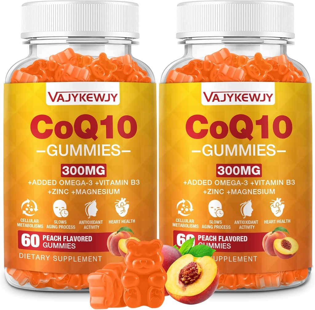 2 balení CoQ10 Gummies 3000 mg - Plus Omega33, vitamin B3 & zinek, vysoce absorpční koenzym Q10 doplňky pro buněčnou energii a antioxidační podporu, Vegan 120 Počet