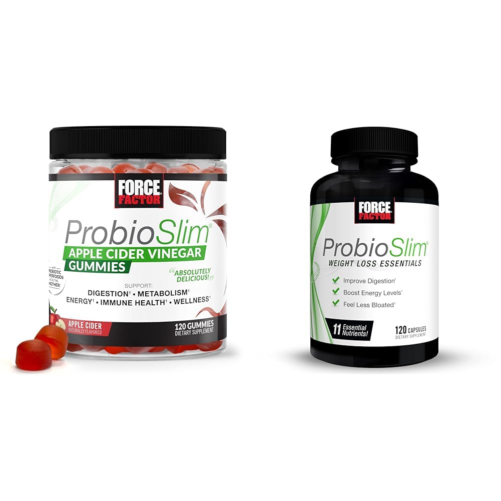 Force Factor ProbioSlim Apple Cider Ocet Gummies s LactoSpore Probiotika, 120 Count & ProbioSlim Váha Ztráta Essentials Daily Digestive Health Probiotic, 120 Kapsle
