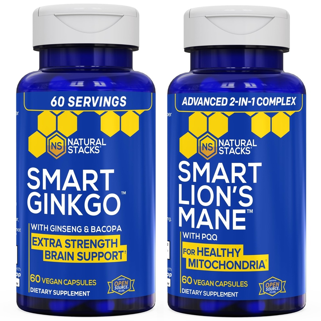 NATURAL STACKS Ginkgo Biloba + Lions Mane Houbové pouzdro - Focus & Memory Support * - 120 Kapsle