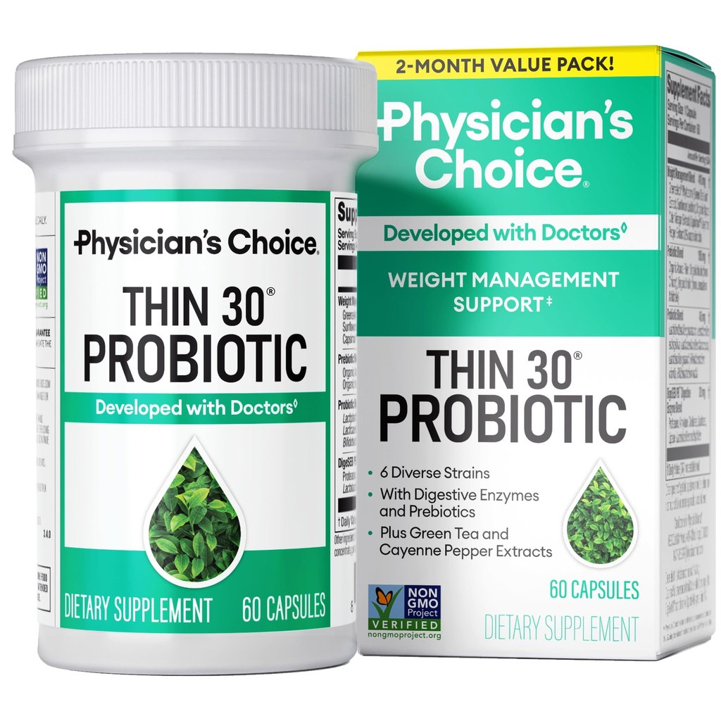 Lékařské CHOICE Probiotika pro hubnutí & Bloating - 6 Probiotických Strains - Prebiotika - Klíčová složka Cayenne - Podporuje Gut zdraví - Weight Management pro ženy a muže - Zelený čaj - 60 CT