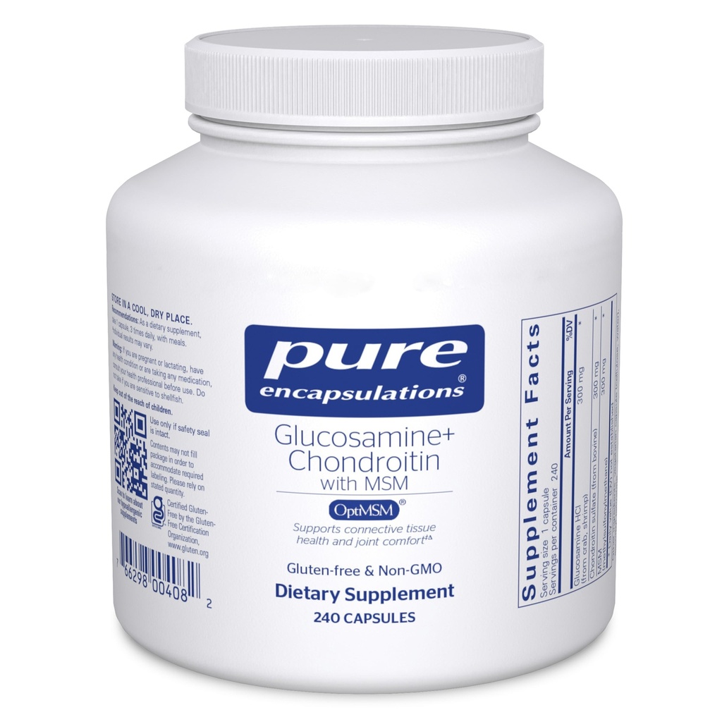 Čisté enkapsulace Glucosamine Chondroitin s MSM - Podporuje společné zdraví a normální tvorbu chrupavek * - Udržuje enzymovou aktivitu - Gluten- Free & Non- GMO - 240 Kapsle