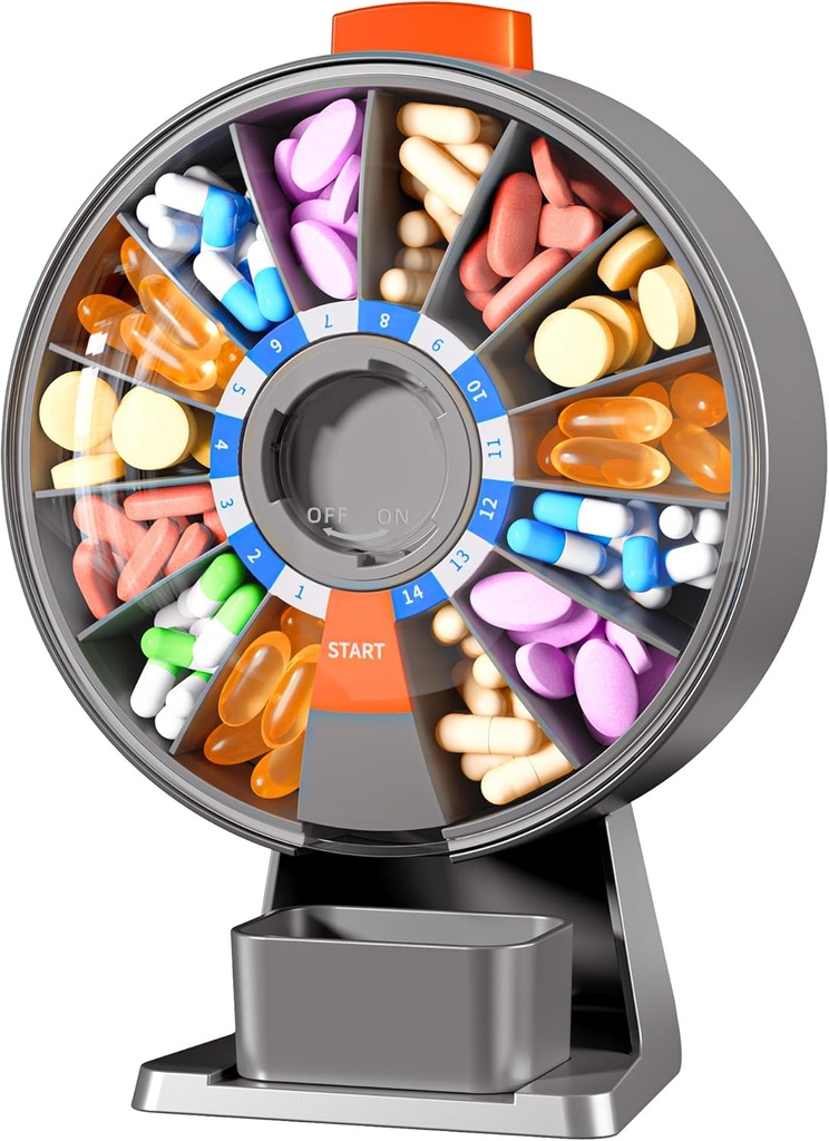 Zoksi Large Pill Organizátor, Denní Pill Box pro 7 nebo 14 dní, Tapetový Mountable Pill Dispenser Hold for Medicine, Vitamin nebo doplňky, Týdenní Pill Pouzdro s Easy Press Button (Grey)