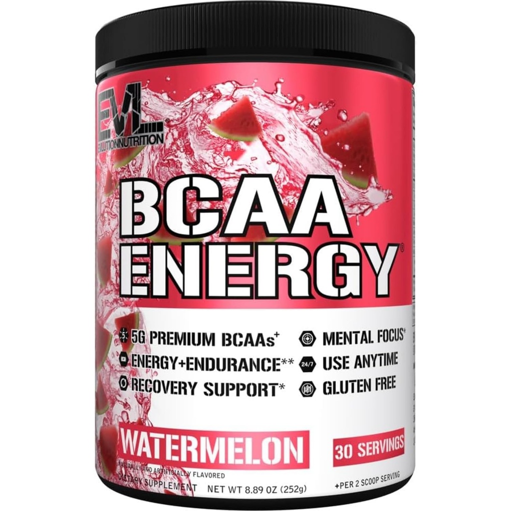 EVL BCAA Aminokyseliny Powder - BCAA Energy Pre Workout Powder for Muscle Recovery Lean Growth and Endurance - Rehydratační Post Workout Recovery Drink s přírodním kofeinem - Meloun