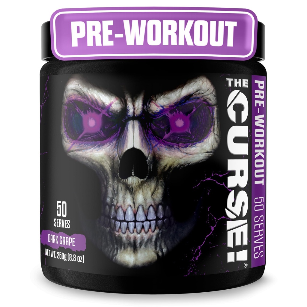 JNX SPORTS Kletba! Předcvičení Prášek pro muže a ženy, Kofein, Beta- Alanin, Creatine, L- Citruline, 50 Servings, Dark Grape Flavor - Zvýšení energie, Síla a zaměření
