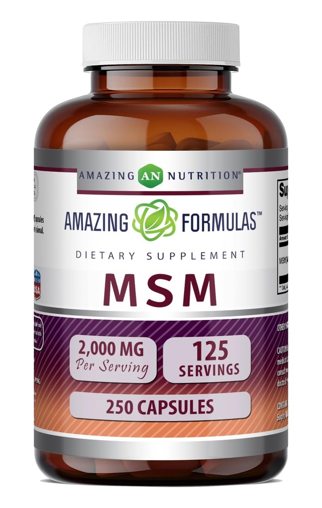 Amazing Applicas MSM (Methylsulfonylmethan) Dodatek 124; 2000 Mg Per Serving Application 124; Kapsle 124; Non-GMO Creditor 124; Gluten Free Application 124; Made in USA (1 balení, 250 Počet)