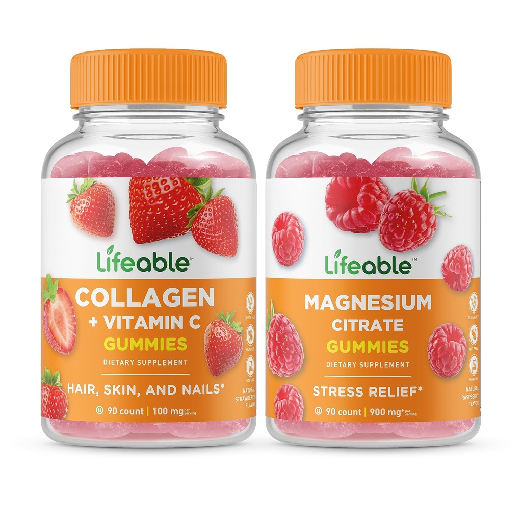 Živý kolagen a vitamin C + hořčík, Gummies Bundle - Great Ochutnávání, vitamin dodatek, gluten zdarma, GMO zdarma, Žvýkací žlab
