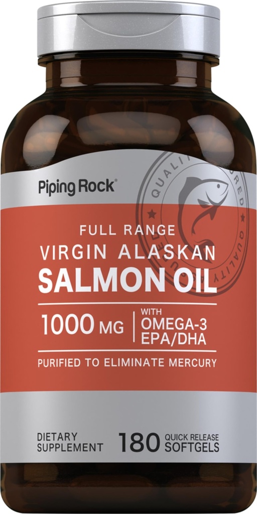 Piping Rock Wild Aljašský losos Fish Oil 124; 1000mg Oil 124; 180 Softgels OF 124; Doplňky pro lidi 124; Omega33, EPA a DHA OF 124; Non- GMO a gluten zdarma