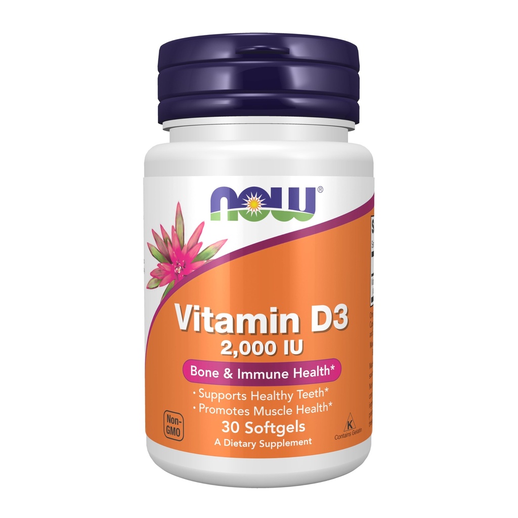 Nyní Potraviny doplňky, Vitamin D-3 2000 IU, Vysoká účinnost, Strukturální podpora *, 30 Softgels