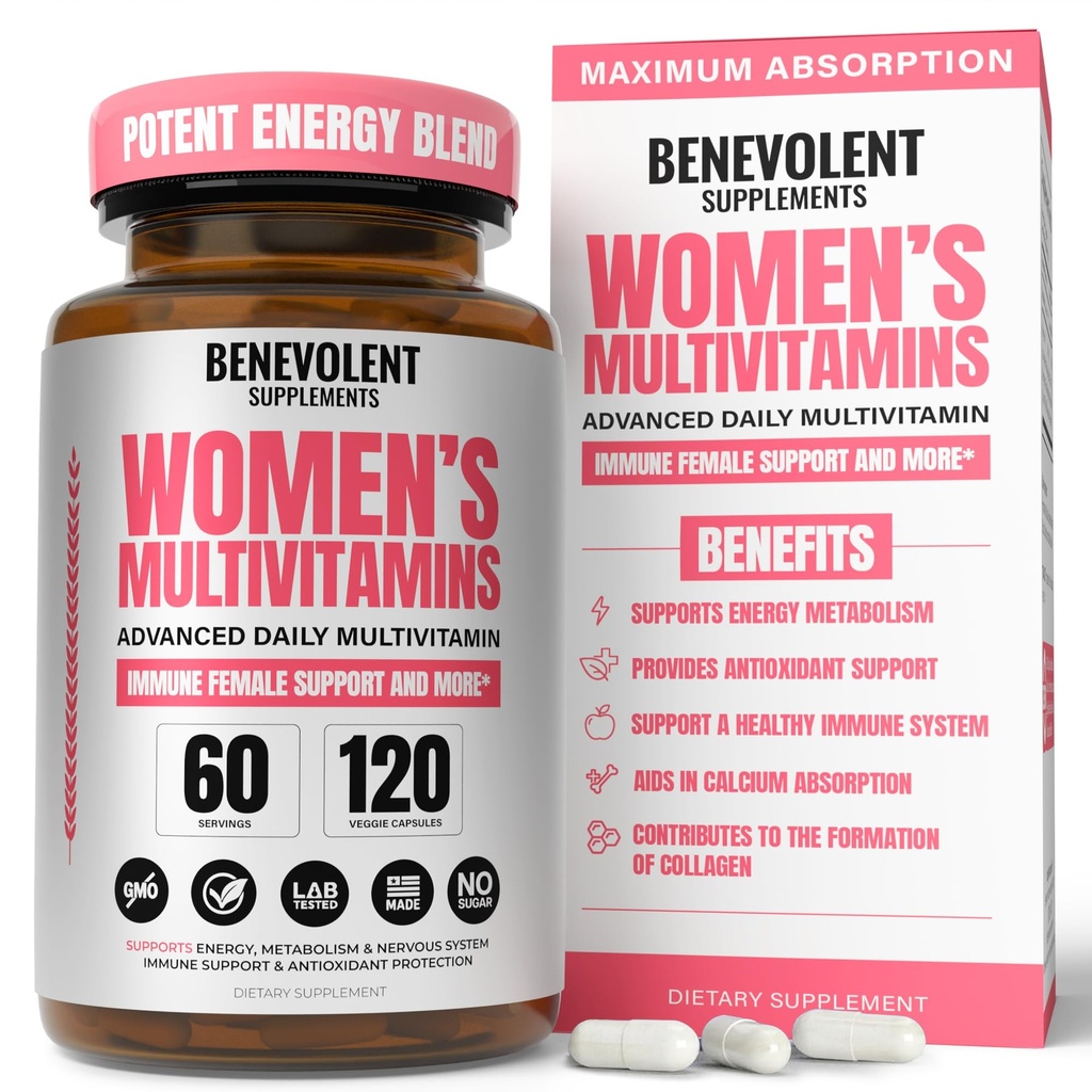 Multivitamin pro ženy - Doplněk pro energii, imunitu, & ženskou podporu - Denní vitamíny pro ženy s biottinem, vápník, hořčík - Non- GMO, Vegetariánské ženy Multivitamin - 120 Caps