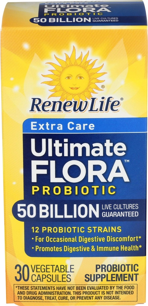 Reew Life Extra Care Stravovací Probiotické kapsle, 50 Miliardy CFU Garantované, Denní dodatek podporuje imunitní, stravovací, Respirační zdraví (1), L. Rhamnosus GG, mlékárenské, Soy a gluten- Free, 30 Počet