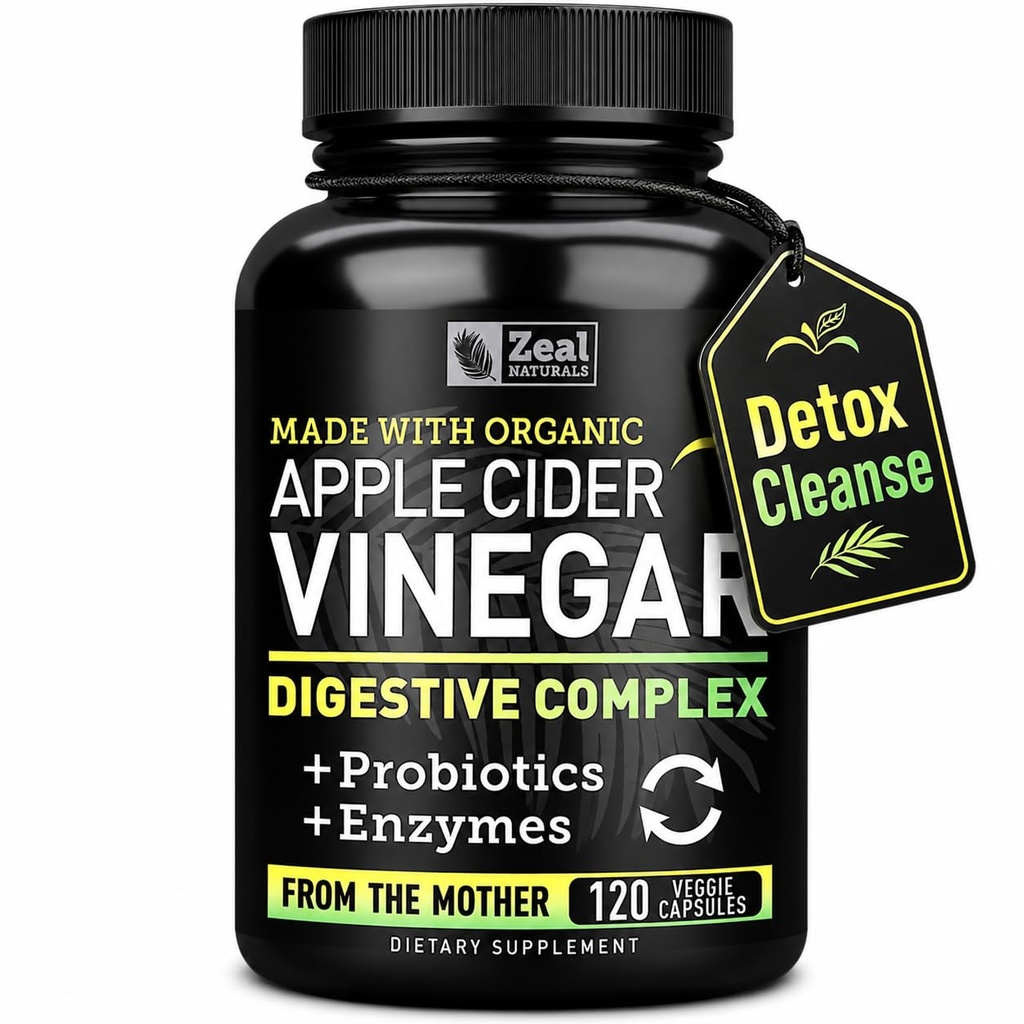 Organic Apple Cider Ocet Kapsle + Digestive Enzymy & Probiotika (1500mg Ibrahim 124; 120 Kapsle) Syrové Apple Cider Ocet pilulky & Fiber dodatek pro Gut zdraví, imunitní podpora, Digestion & Detox Cleanse