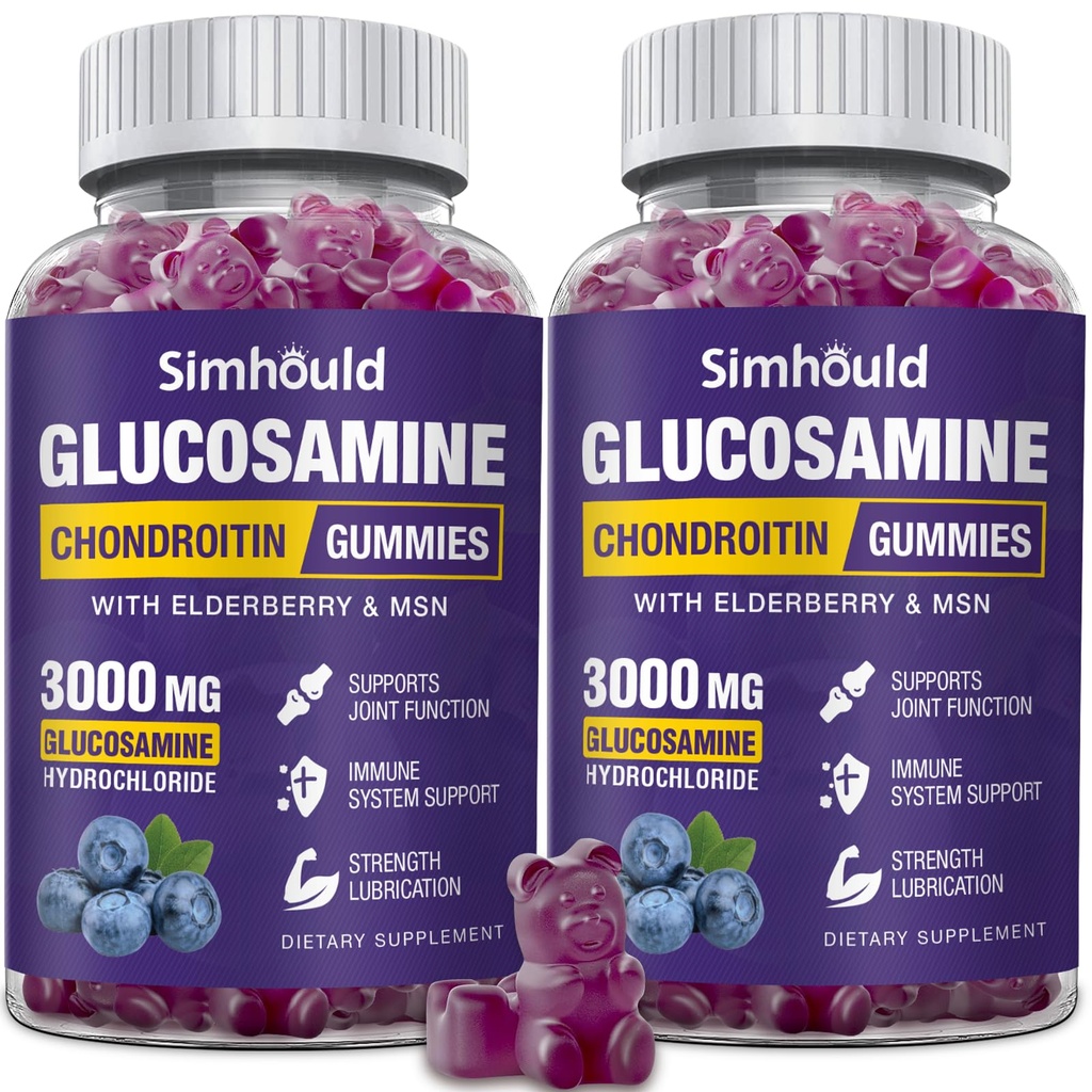2 Balení Glucosamine Chondroitin Gummies - 3000MG Extra Strength Joint Supplement with MSM & Elderberry, Flexibilita, Antioxidant Imunitní Support Gummy pro dospělé, muže a ženy
