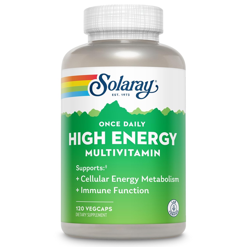 SOLARAY Jednou denně High Energy Multivitamin pro ženy a muže - Energetické doplňky - Imunitní podpora w / vitamín C, A, D a E, vitamin B komplex, stopové minerály, 60denní záruka, 120 Serv, 120 VegCaps