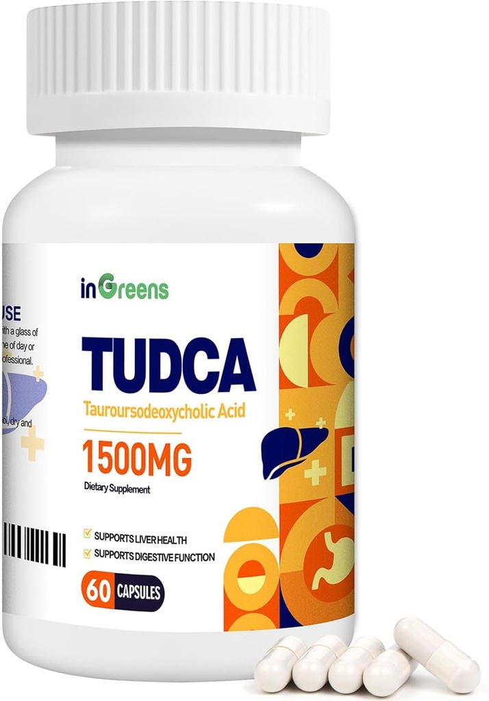 Pure TUDCA dodatek 1500 mg, High Pure Taurorsodeoxycholic acid Bile Salts, Podpora jater pro vyčištění jater Detox a opravy, non GMO, snadno polykat, Made in USA, 60 Kapsle