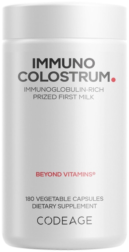 Codeage Colostrum dodatek, Grass- Fed Colostrum - Ceněné první mléko - Grass- dokončeno, Freeze- Sušené - Vitamíny, imunoglobuliny, růstové faktory - Non- GMO, gluten- bez - 180 Kapsle