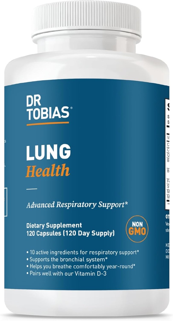 Dr. Tobias Lung Zdravotní dodatek s vitamínem C, Butterbur, Quercetin & Bromelain, Advanced Lung Cleanse Detox Formule pro Bronchial & Respirační systém, Non- GMO, 120 Kapsle, 120 Služební