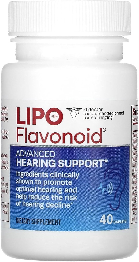 Lipo Flavonoid Pokročilá podpora sluchu Denní dodatek - Pomáhá snížit riziko úpadku sluchu a podporuje optimální sluch - 40 Kaplety