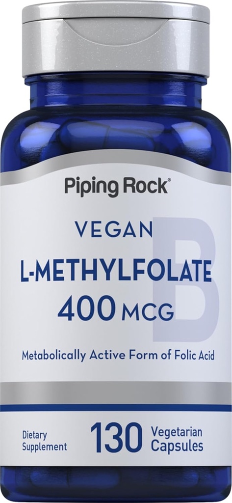 Piping Rock L MethylFolate dodatek 124; 400 mcg colum124; 130 kapslí 124; Vegetarian, Vegan colum124; Non- GMO, gluten zdarma