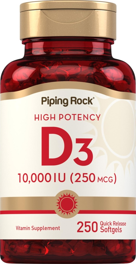 Piping Rock Vitamin D3 10000 IU PHARMAN124; 250 mcg PHARMAN124; 250 Softgels PHARMAN124; High potency PHARMAN124; Non- GMO & Gluten Free Supplement