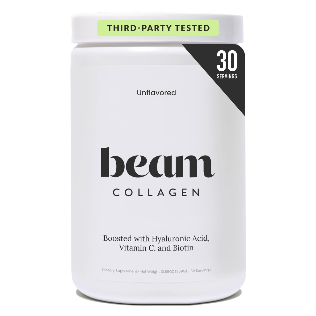 Beam Kolagen Prášek, Kolagen pro ženy, Kolagen s Hyaluronic acid, Kolagen Peptidy Typ 1 a 3, s Biotin, Tráva Fed Bovine, Third- Party Testováno, Nejlepší pro kávu, Vitamin C, 30 Služeb