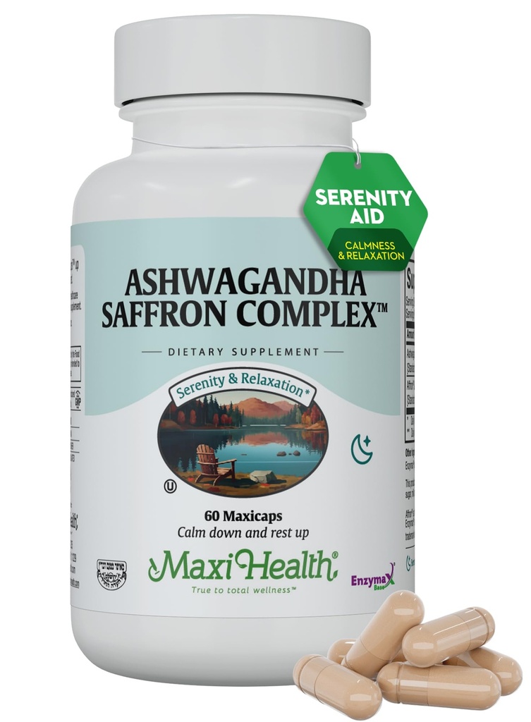 Ashwagandha Doplňky Komplex s Saffron - 600mg Ashwagandha Kapsle & 30mg Saffron Extract pro Stress Relief, Mood & Calm - Kosher, 60 Kapsle