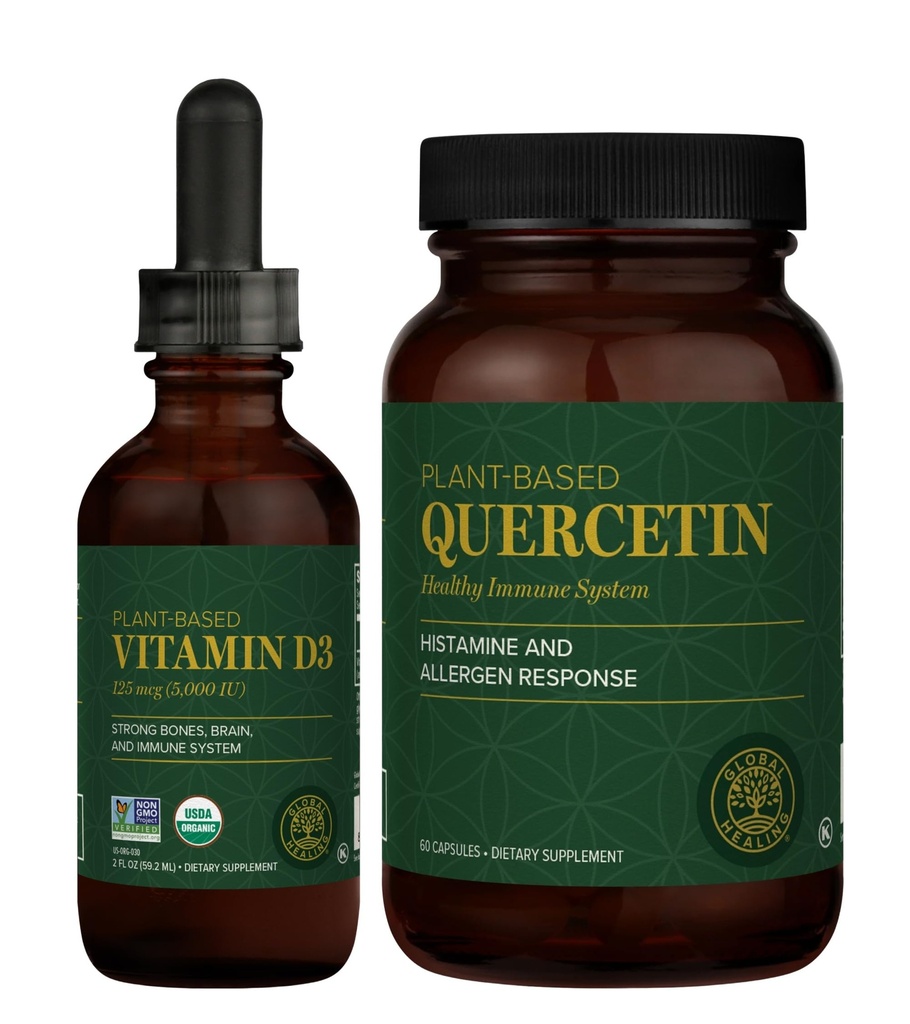Globální léčebné centrum - Vitamin D3 5000IU & Quercetin 250mg - Podporuje kostní a imunitní systém, Respirační zdraví