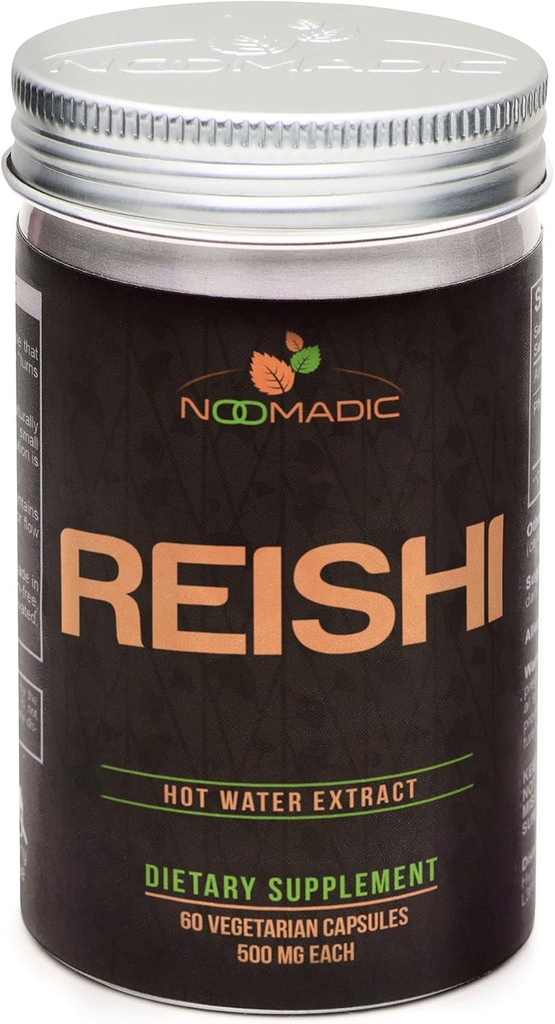 Noomadic Reishi Houba, 60 Kapsle, 500mg Každý, Obecné Wellness & Longevity, Výtažek teplé vody, Ovocná tělesa, 30% Beta- D- Glukans