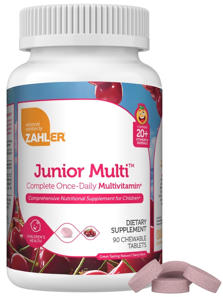 Zahler Kids Multivitamin Chewable Vitamin Tablet - Kompletní jeden denní vitaminy dodatek - Obsahuje 20 + minerály & vitamíny pro děti & Toddlers - Kosher Multivitamins Cherry Flavor (90)