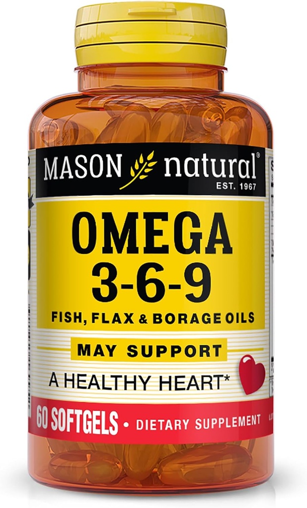 Mason Natural Omega 3-6-9 s Fish, Flaxseed, a Brutnákové oleje, 60 Softgels
