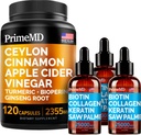 4- in-1 Liquid Biotin Kolagen Keratin Saw Palmetto Drops (2 fl oz - 3 Pack) & 5- in-1 Ceylon Skořice w Turmeric & Ginseng Root (120ct) Bundle - vlasy, kůže, nehty, a imunitní doplněk podpory