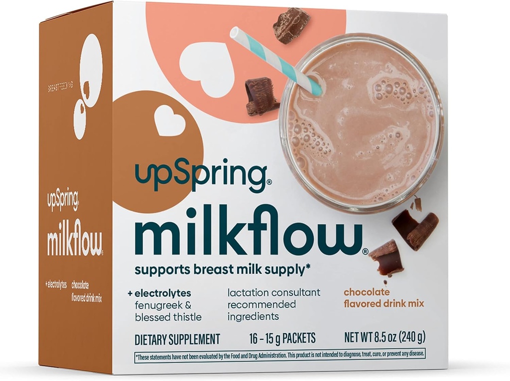 UpSpring Milkflow Electrolyte Kojení Supplement Drink Mix s Fenugreek cukrovars 124; Čokoláda Flavor cukrovars 124; Kojení dodatek k podpoře zdravé zásobování prsu mlékem & Obnovit Electrolytes cukrolytes 124; 16 Drink Mixes