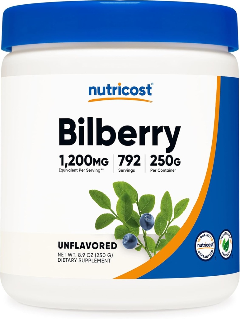 Nutricost Bilberry Powder 250 Grams - gluten zdarma a non-GMO