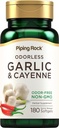 Piping Rock Odorless Česnek Softgels 124; 180 Softgels 124; Dodatek s Cayenne Extract CLAS124; Allium Sativum CLAS124; Non- GMO, gluten zdarma
