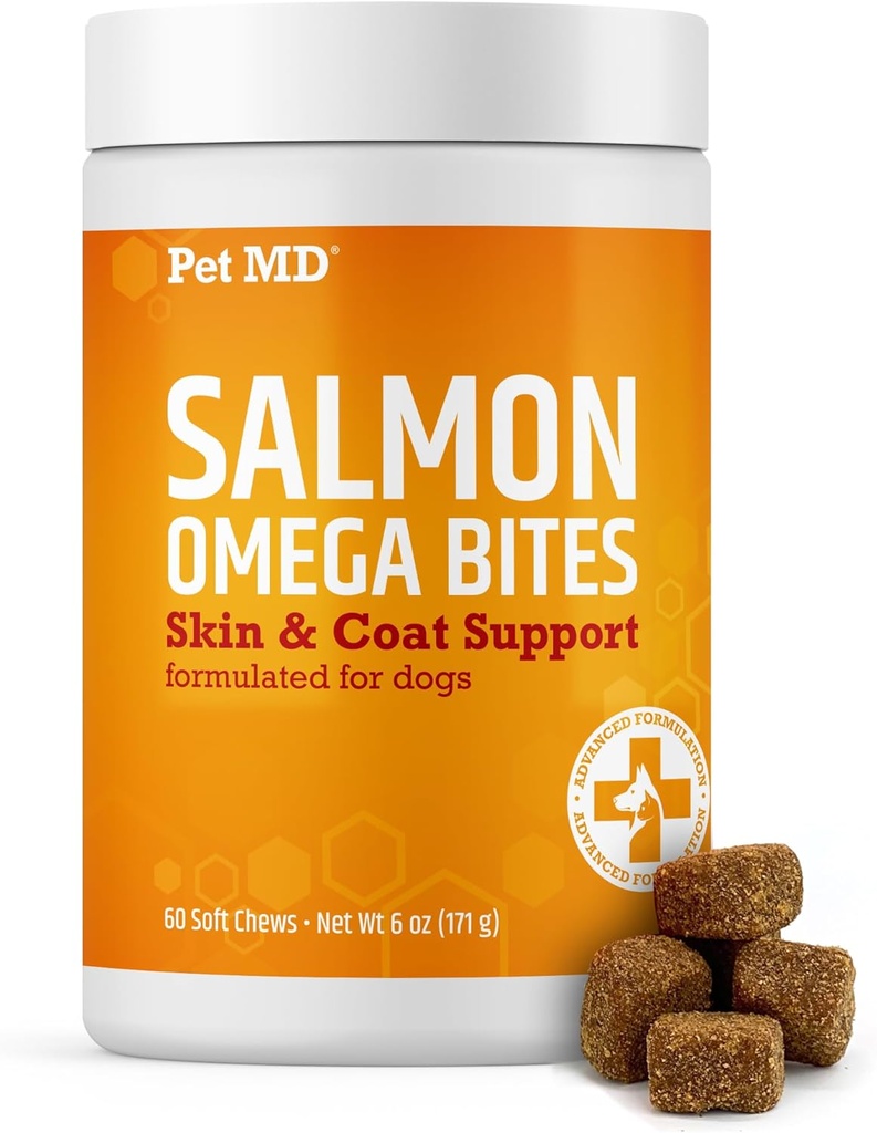 Pet MD Losos Omega Kousky pro psy - Kožní a nátěrové doplňky s Omega 3 & 6 pro psy Plus DHA & EPA - Promotes Alergie & Suchá kůže Relief - 60ct