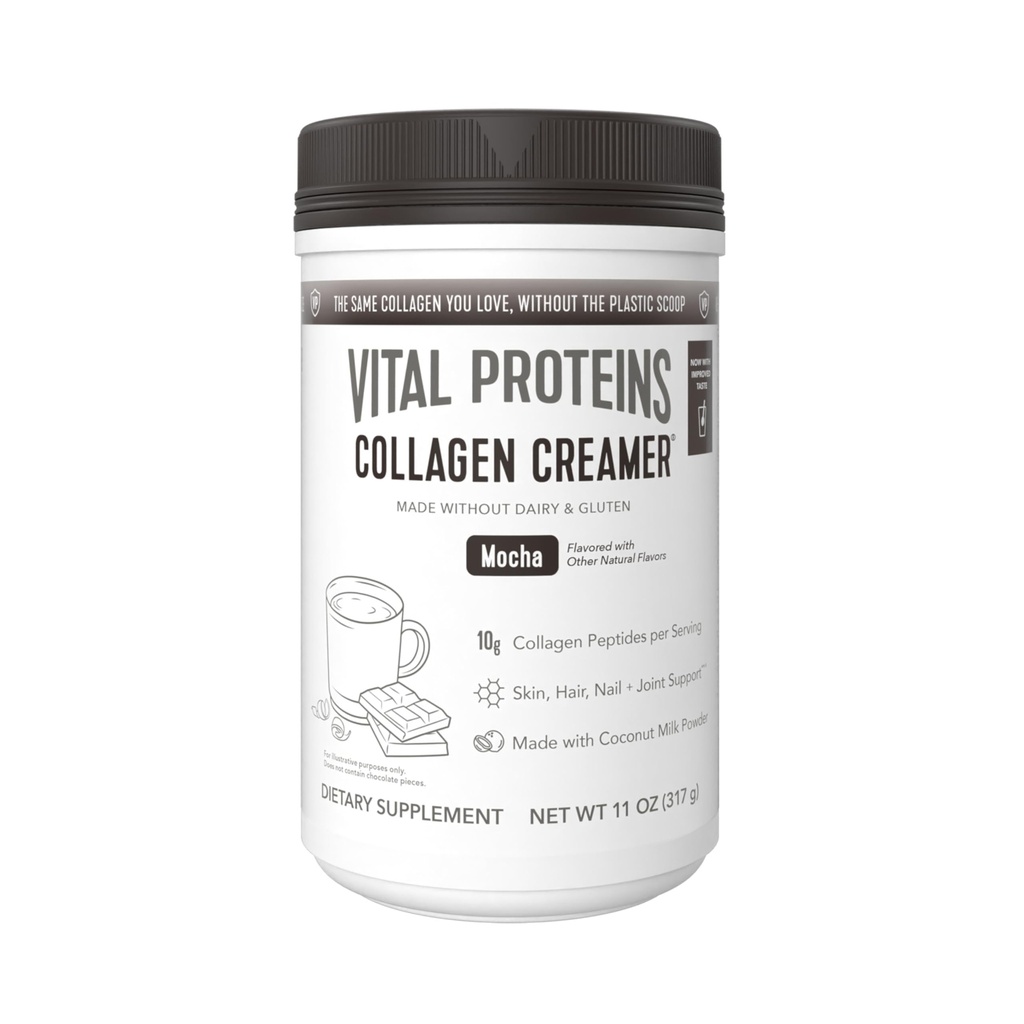 Vitální proteiny Kolagen Peptides Powder - Mocha Coffee Creamer pro vlasy, kůže a nehty podpora, 11.2 Oz