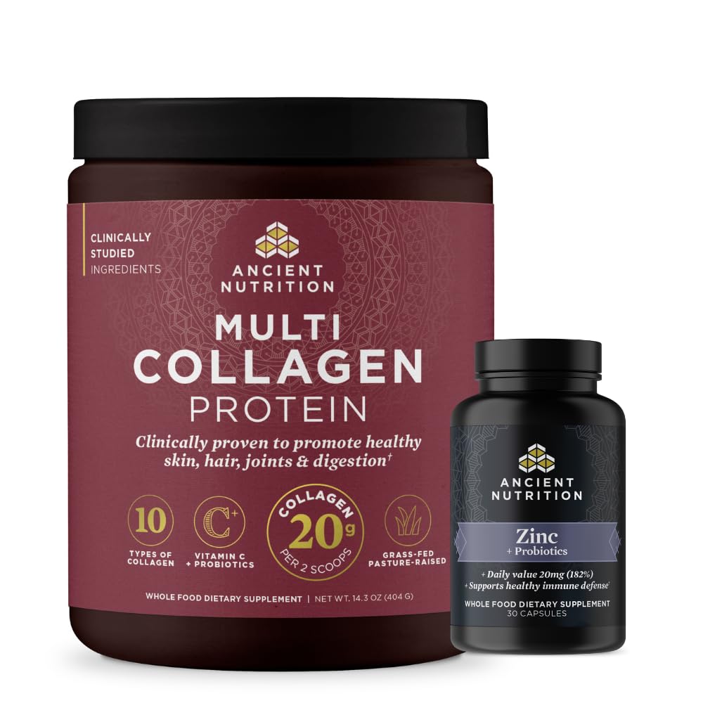 Starověké Nutrition Zinkové kapsle, 30 Počet + Multi Collagen Protein Powder, Neochucené, 40 Služeb