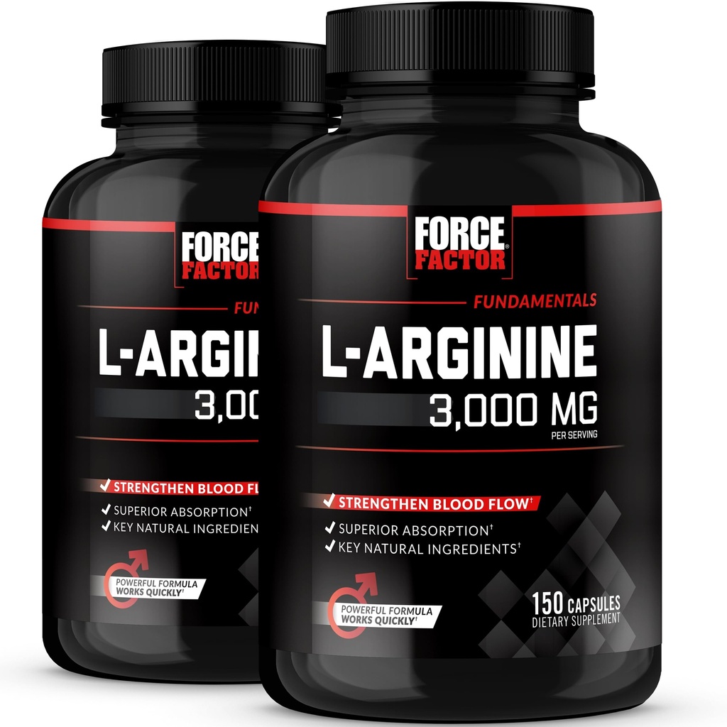 Force faktor L-arginin, oxid dusnatý dodatek s BioPerine na pomoc Build Muscle & Support Silnější krevní tok, Cirkulace, Nutrient Dodávka, & Čerpadla, L-Arginin 3000mg, 150 Počet (balení 2)