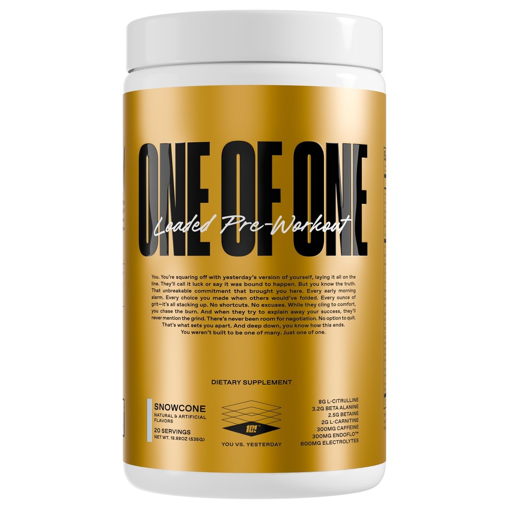 One ONE Loaded Pre- Workout - High- Stim Energy, Focus & Endurance with EndoFlo ™, Genius Pure ™ Alpha GPC, NeuroRush ™, Dynamine ®, No Crash, Gluten Free - Snow Cone