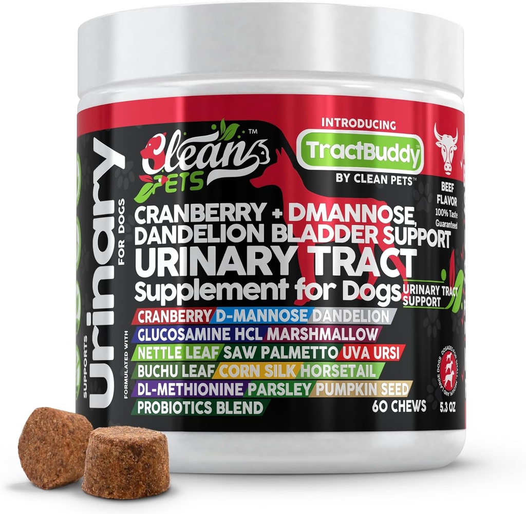 Cranberry pro psy Močové Trakt Podpora 124; D- Mannose močový měchýř Kameny Dandelion Glucosamine HCL Marshmallow Nettle Leaf Saw Palmetto Uva Ursi Buchu Horsetail Methionine Parsley Dodatek