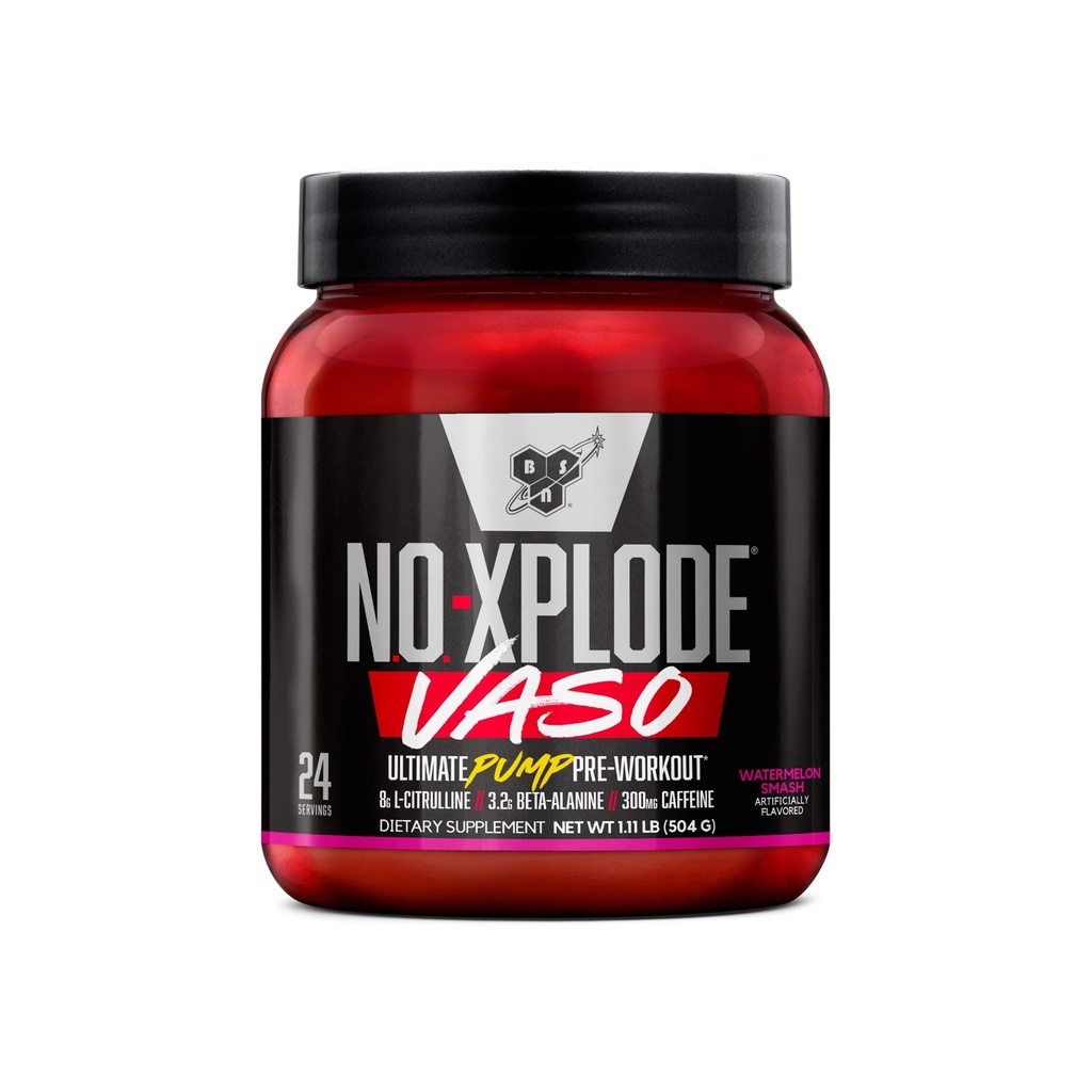 BSN N.O.-XPLODE Vaso Pre Workout Powder with 8g of L- Citrulline and 3.2g Beta- Alanin and Energy, Flavor: Watermeloun Smash, 24 Servings