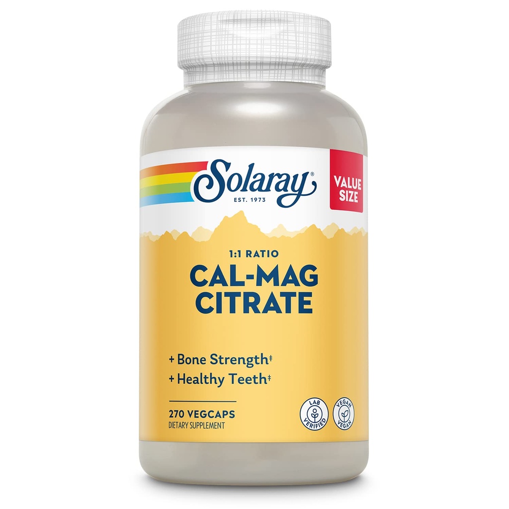 Solaray vápník Magnesium Citrát 1000mg 1: 1 Poměr, Kostní Pevnost Dodatek, Svalová, Nerve a Kostní Zdraví Podpora, Chelated pro vysokou absorpci, 60- denní záruka, 45 Služební, 270 VegCaps