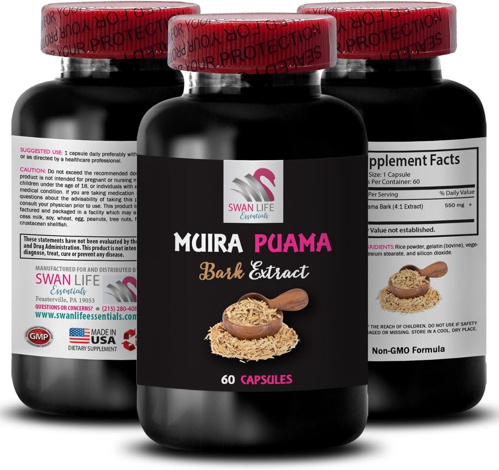 Bylinné probuzení - MUIRA PUAMA BARK EXTRACT - Energie Plant Power, Plant- Driven Balance, Denní podpora síly, Adventure Readiness, Energy Optimizer, Botanický pohon 1 Lahvička 60 Kapsle