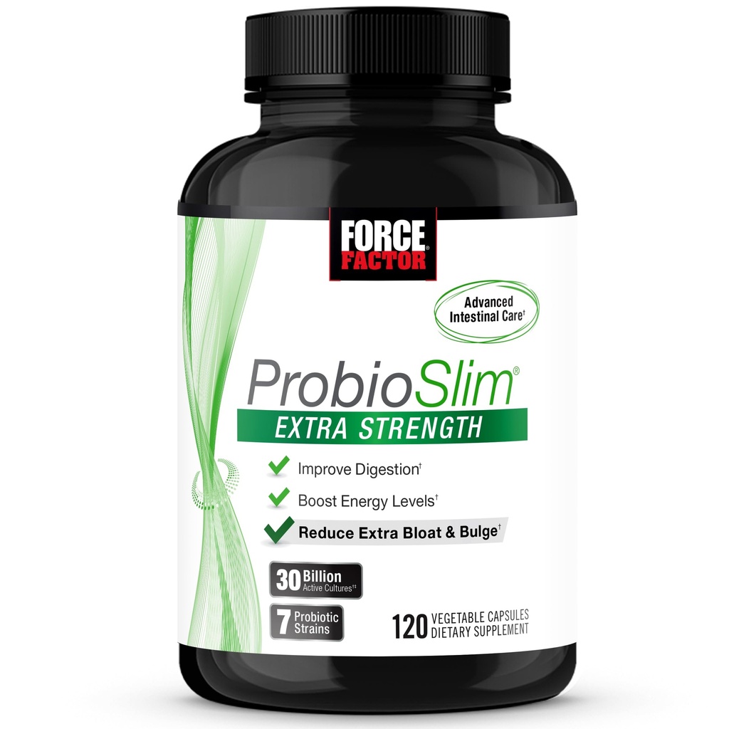 FORCE FACTOR ProbioSlim Extra Probiotika pro ženy a muže s 30 Miliony CFU Probiotika pro stravitelné zdraví, Bloating Relief, a Gut Health, s Prebiotic Fiber, 120 Kapsle