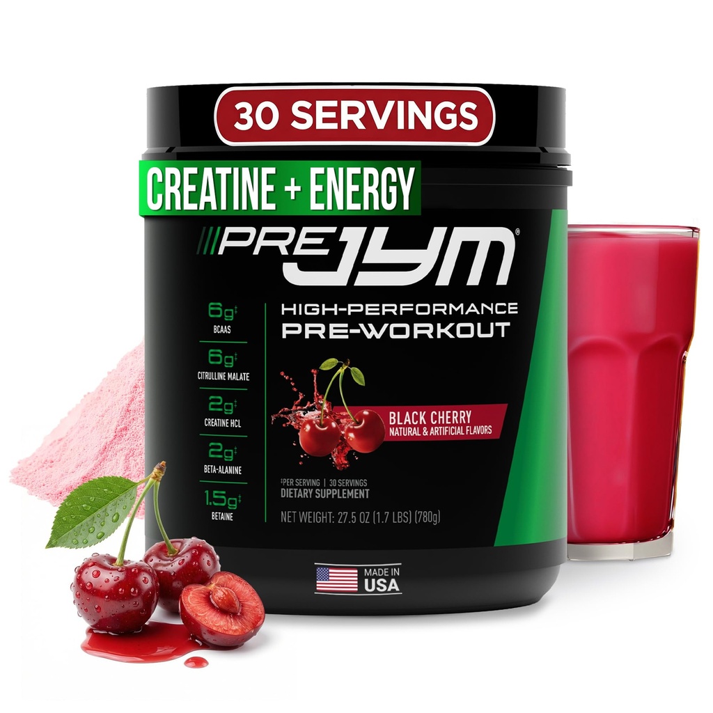 JYM dodatek Věda Pre JYM Black Cherry Pre Workout Prášek pro muže a ženy, BCAA, Nootropics, Creatine HCI, Citruline, Beta- Alanin, Betaine, Taurin, Huperzin, 30 Služení