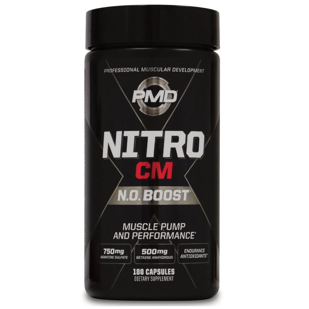 PMD Sports Nitro CM Nitric Oxide s Agmatine Pre Workout Dodatek - Svalový růst a svalové čerpadlo s L arginin - Vytrvalost Boost pro tvrdé jádro školení a kulturistika Preworking (180 Kapsle)