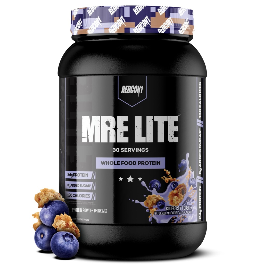 REDCON1 MRE Lite celý potravinový protein prášek, borůvkový Cobbler - Nízký karb & syrovátka Free Meal Výměna se zvířecími bílkovinnými směsi - Snadný Digest dodatek vyrobený s MCT oleje (30 Služeb)