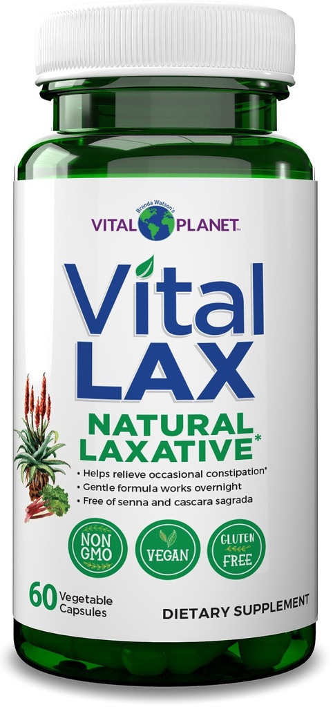 Vital Planet - Vital Lax Natural Laxative Cleanse dodatek pro příležitostnou zácpu, s hydroxidem hořečnatým, Slippery Elm, Aloe, a Triphala na podporu Bowel Regularity 60 Kapsle